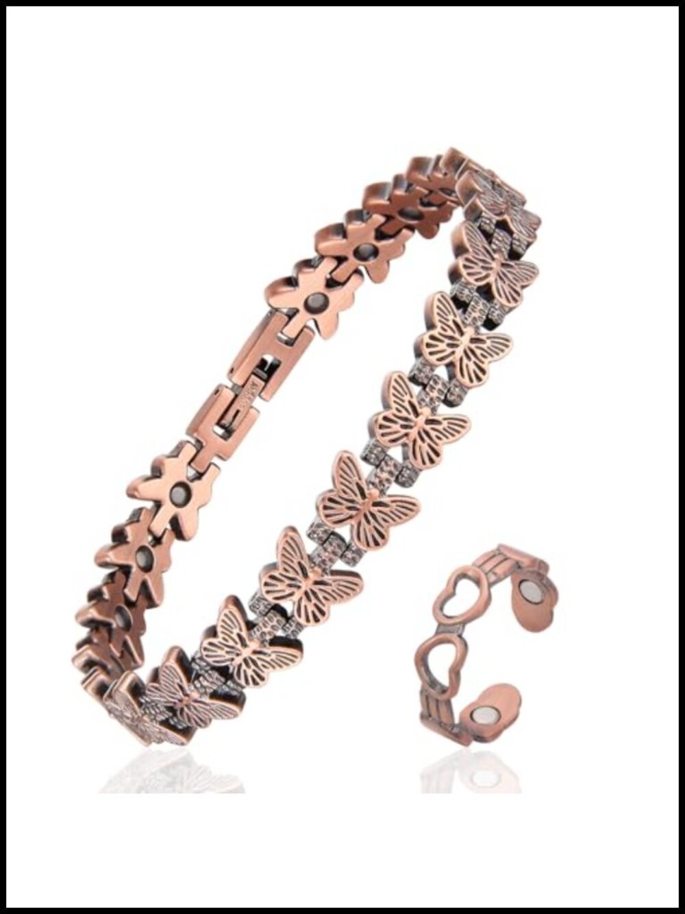 99.99% Pure Copper Magnetic Bracelet & Ring Set with Butterfly Design, 3800